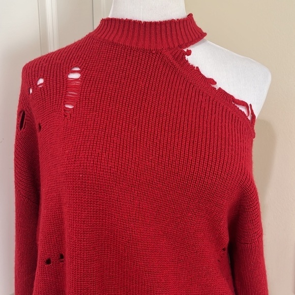LOVERS + FRIENDS REVOLVE Arlington Distressed Thrashed Wool Blend Red Sweater XS - Picture 3 of 9